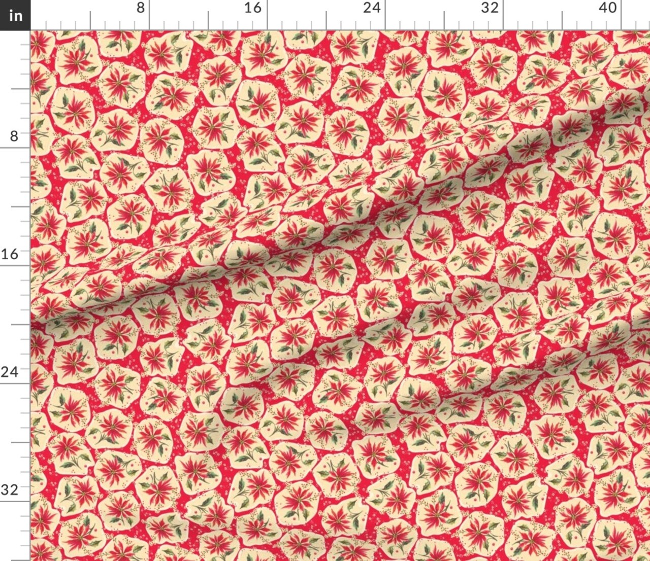 Retro Christmas Floral Merry Mid Century Vintage 1950S Nostalgic Decals Custom Printed Fabric by Spoonflower Various Fabrics by the Yard or Fat Quarter